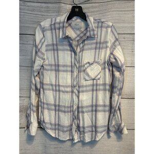 Rails Hunter Slate Rose White Button Up Plain Shirt Size S